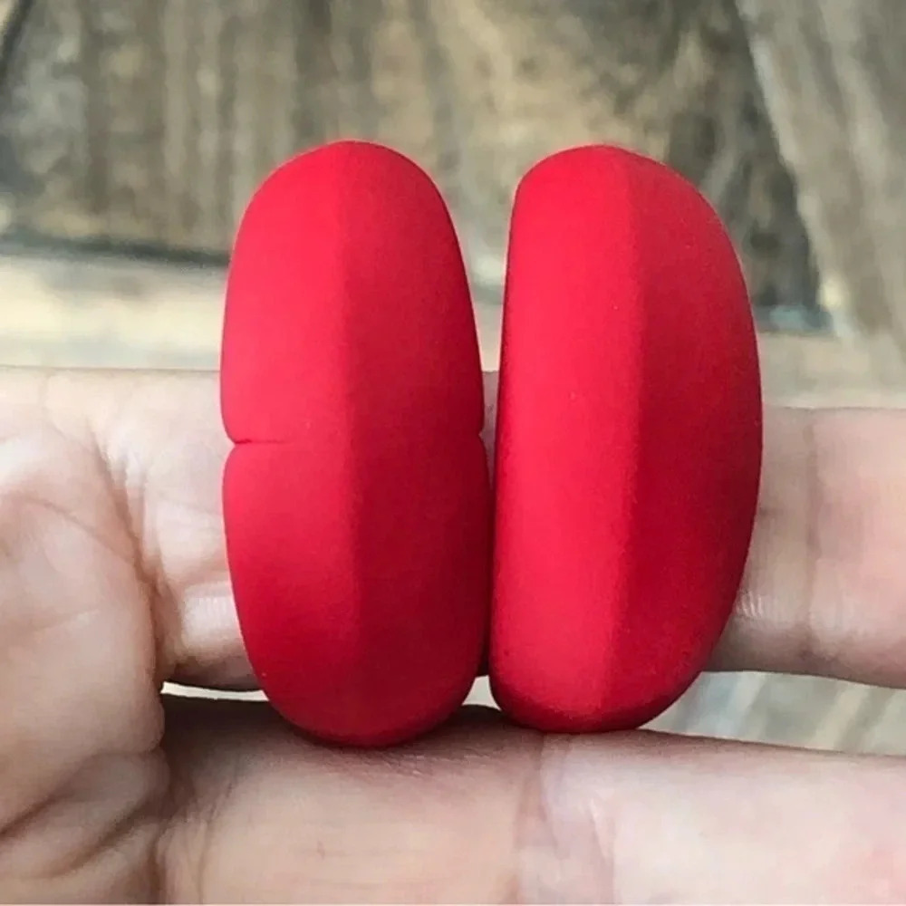 True Red Large Silicone & Stainless Steel Retro Hoop Earrings NWT